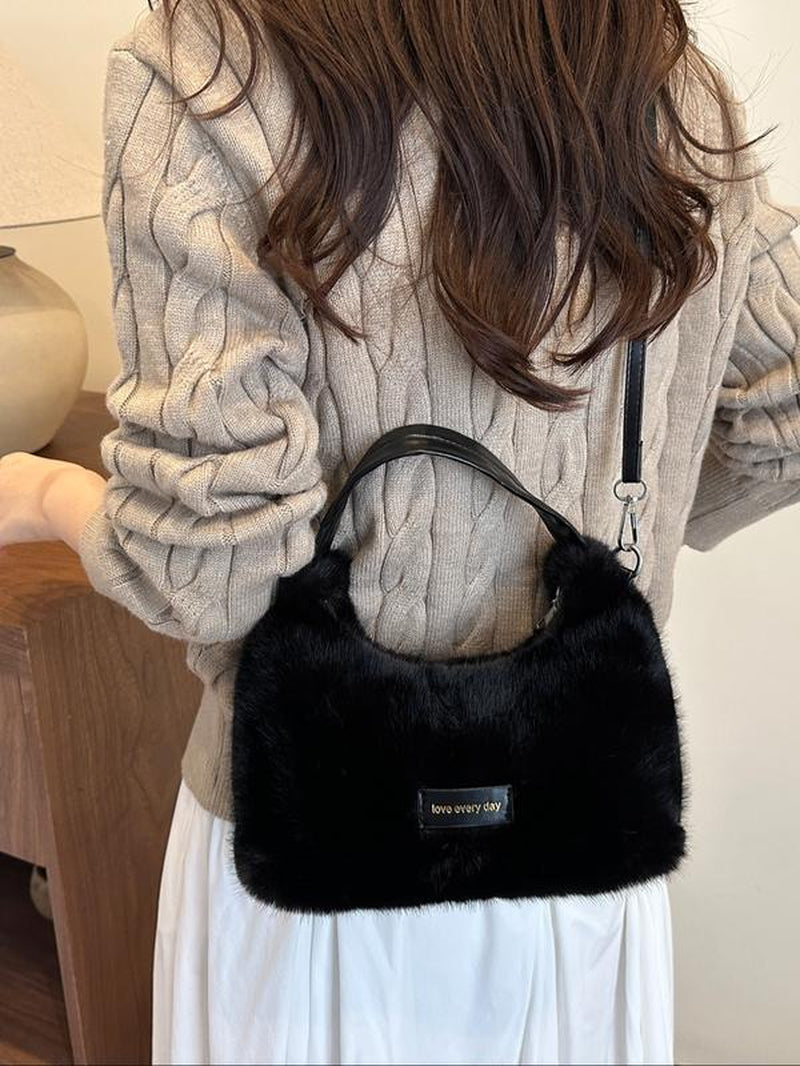Soft Plush Satchel Bag with Cute Design, Perfect Gift for Girls & Women, Ideal for Fall & Winter Seasons, Casual Style Plain Pattern, Handbag Shoulder Bag