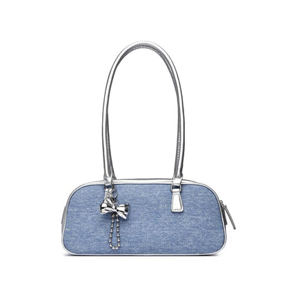 MYHOZEE Bowler Bag Rectangle Shoulder Bag Cute Purse PU Leather Swing Zip Bags Handbags with Bow for Women and Teen Girls