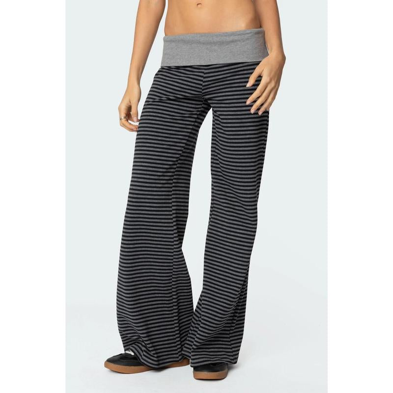 Lounge Yoga Pants for Women Fold over Low Waist Wide Leg Sweatpants Flare Leggings Bell Bottoms Y2K Foldover Pants