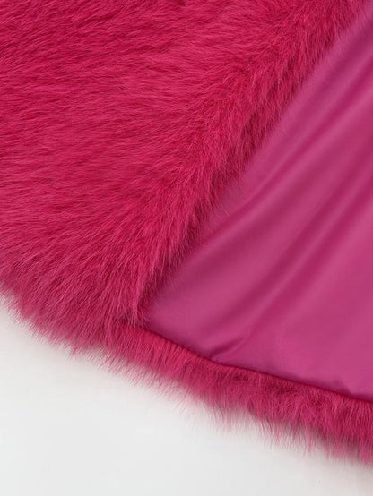 Women'S Long Faux Fur Coat, Loose Fit Winter Outerwear, Elegant Plain Design, Warm Fashionable Jacket for Fall & Winter