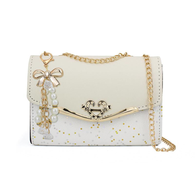 Elegant Messenger Bag for Women with Metal Bow Ornament - Chain Shoulder Bag Simple Versatile Fashion Accessory