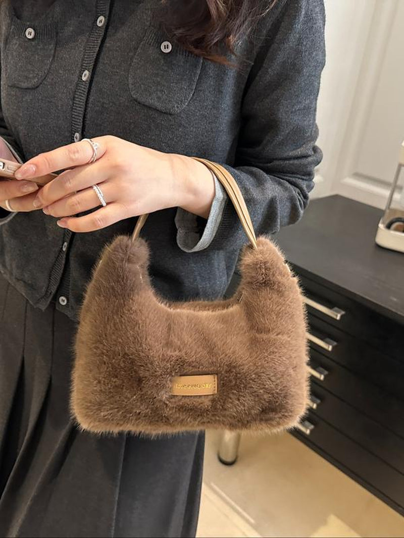 Soft Plush Satchel Bag with Cute Design, Perfect Gift for Girls & Women, Ideal for Fall & Winter Seasons, Casual Style Plain Pattern, Handbag Shoulder Bag