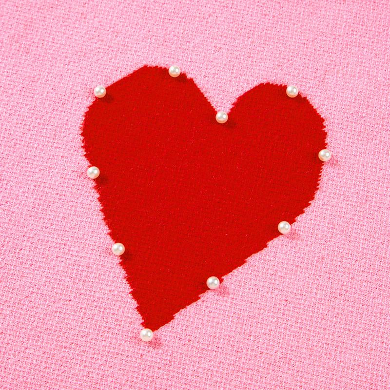 Asvivid Women'S Faux Pearl Embellished Heart Pattern Valentines Day Sweater Tops Long Sleeve Pink Knitwear for Casual Wear Womenswear