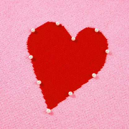 Asvivid Women'S Faux Pearl Embellished Heart Pattern Valentines Day Sweater Tops Long Sleeve Pink Knitwear for Casual Wear Womenswear