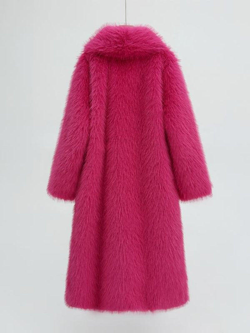 Women'S Long Faux Fur Coat, Loose Fit Winter Outerwear, Elegant Plain Design, Warm Fashionable Jacket for Fall & Winter