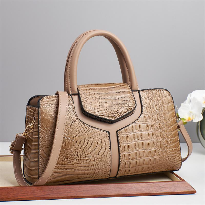 Women'S Luxury Crocodile-Print Synthetic Handbag - Adjustable Crossbody Bag with Golden-Tone Hardware, Elegant Golden-Tone Buckle Closure, Golden-Tone Hardware & Chain Strap, Golden-Tone Hardware & Detachable Wrist Strap - Versatile Everyday & Forma