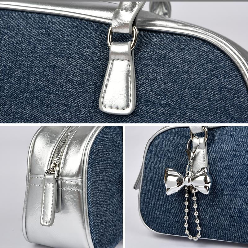 MYHOZEE Bowler Bag Rectangle Shoulder Bag Cute Purse PU Leather Swing Zip Bags Handbags with Bow for Women and Teen Girls