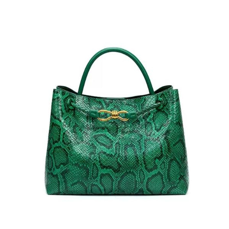 Snake-Print Tote Bag – Large Capacity Women’S Handbag with Butterfly Metal Clasp, Shoulder & Crossbody, Unique Designer Style