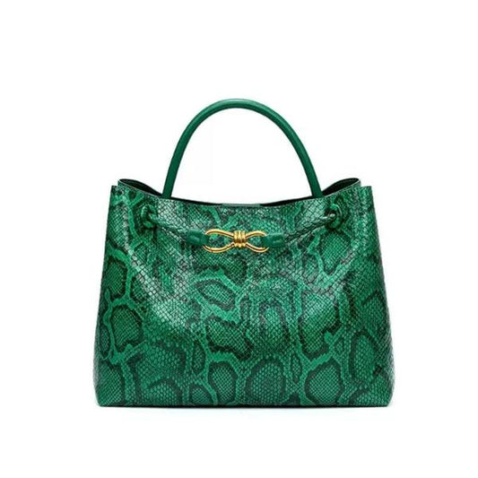 Snake-Print Tote Bag – Large Capacity Women’S Handbag with Butterfly Metal Clasp, Shoulder & Crossbody, Unique Designer Style