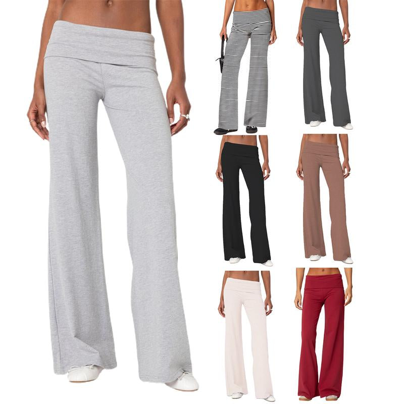 Lounge Yoga Pants for Women Fold over Low Waist Wide Leg Sweatpants Flare Leggings Bell Bottoms Y2K Foldover Pants
