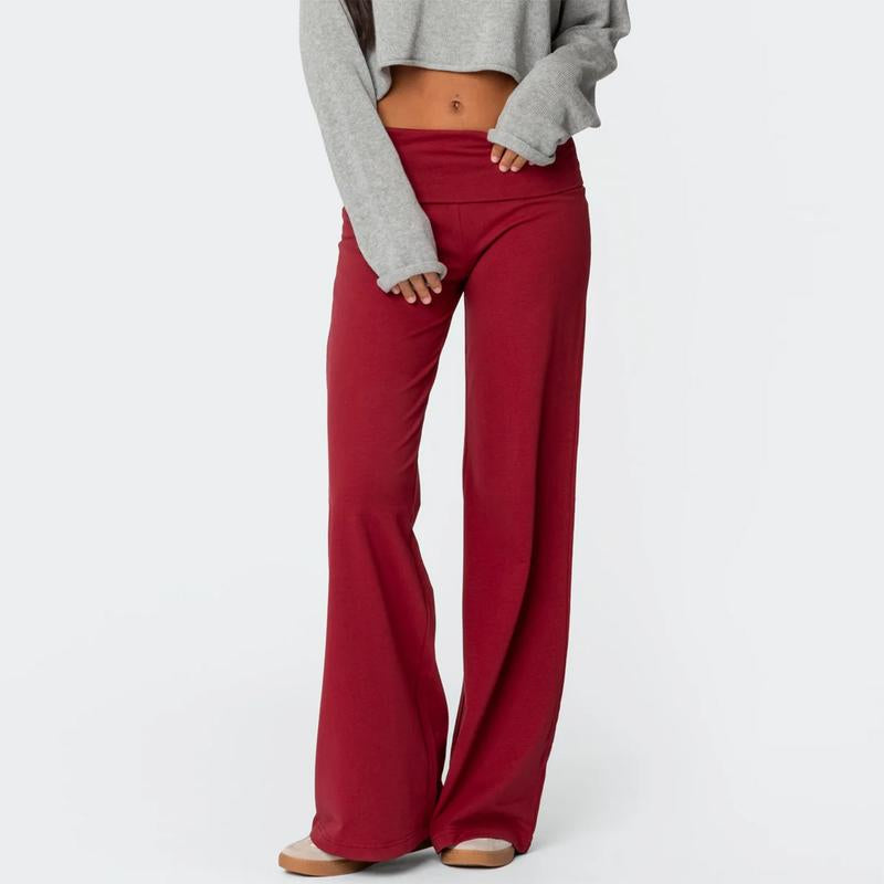 Lounge Yoga Pants for Women Fold over Low Waist Wide Leg Sweatpants Flare Leggings Bell Bottoms Y2K Foldover Pants