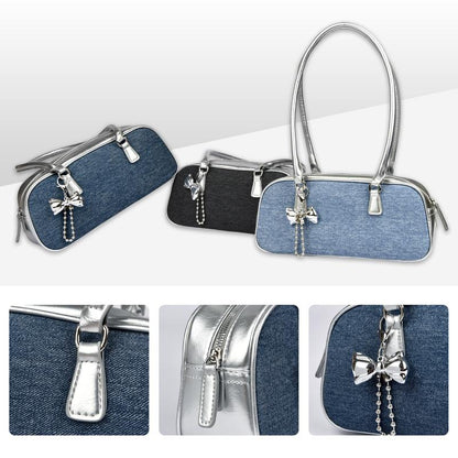 MYHOZEE Bowler Bag Rectangle Shoulder Bag Cute Purse PU Leather Swing Zip Bags Handbags with Bow for Women and Teen Girls