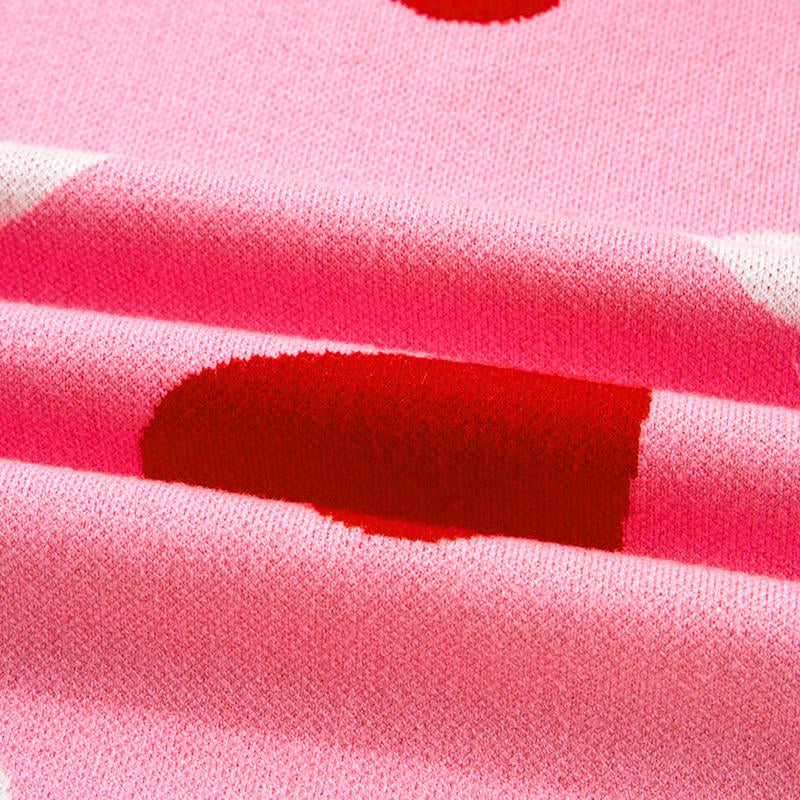 Asvivid Women'S Faux Pearl Embellished Heart Pattern Valentines Day Sweater Tops Long Sleeve Pink Knitwear for Casual Wear Womenswear