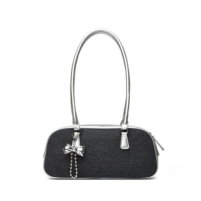 MYHOZEE Bowler Bag Rectangle Shoulder Bag Cute Purse PU Leather Swing Zip Bags Handbags with Bow for Women and Teen Girls