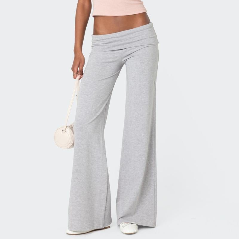 Lounge Yoga Pants for Women Fold over Low Waist Wide Leg Sweatpants Flare Leggings Bell Bottoms Y2K Foldover Pants