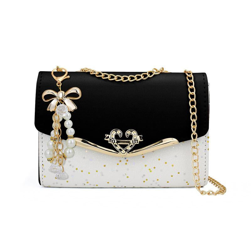 Elegant Messenger Bag for Women with Metal Bow Ornament - Chain Shoulder Bag Simple Versatile Fashion Accessory