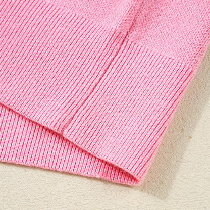 Asvivid Women'S Faux Pearl Embellished Heart Pattern Valentines Day Sweater Tops Long Sleeve Pink Knitwear for Casual Wear Womenswear