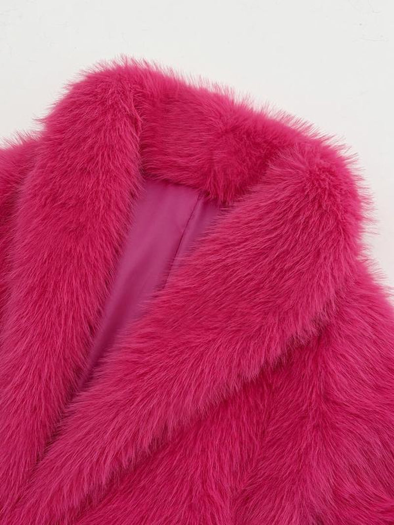 Women'S Long Faux Fur Coat, Loose Fit Winter Outerwear, Elegant Plain Design, Warm Fashionable Jacket for Fall & Winter