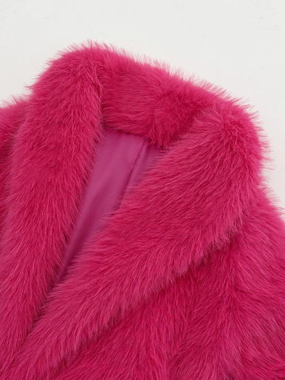 Women'S Long Faux Fur Coat, Loose Fit Winter Outerwear, Elegant Plain Design, Warm Fashionable Jacket for Fall & Winter