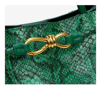 Snake-Print Tote Bag – Large Capacity Women’S Handbag with Butterfly Metal Clasp, Shoulder & Crossbody, Unique Designer Style