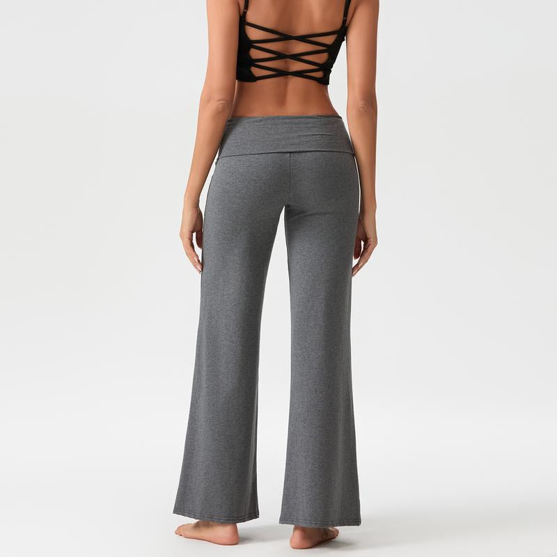 Lounge Yoga Pants for Women Fold over Low Waist Wide Leg Sweatpants Flare Leggings Bell Bottoms Y2K Foldover Pants