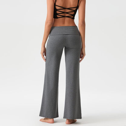Lounge Yoga Pants for Women Fold over Low Waist Wide Leg Sweatpants Flare Leggings Bell Bottoms Y2K Foldover Pants