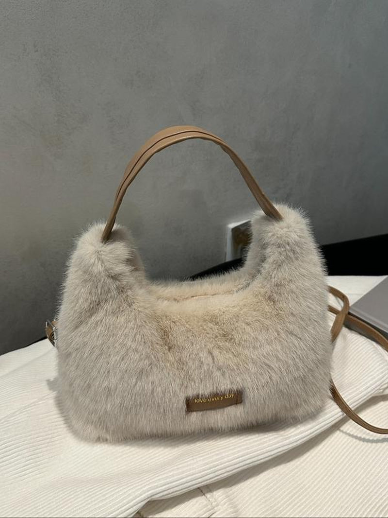 Soft Plush Satchel Bag with Cute Design, Perfect Gift for Girls & Women, Ideal for Fall & Winter Seasons, Casual Style Plain Pattern, Handbag Shoulder Bag